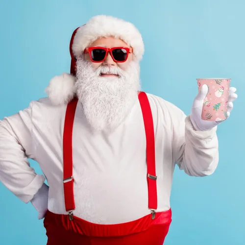 Vista 5 de Patelai Paquete de 150 vasos de papel de Navidad de 9 onzas, tazas de café desechables de arcoíris pastel con diseño de Papá Noel, muñeco de nieve