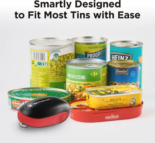 Vista 6 de Kitchen Mama One-To-Go - Abrelatas eléctrico, color rojo Un toque, parada automática, borde liso, batería inalámbrica, elevación magnética