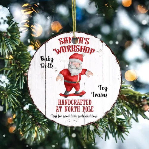 Vista 2 de Adornos de recuerdo de Navidad, taller de Papá Noel, adorno de cerámica, regalos de reno, árbol de Navidad, adornos colgantes de recuerdo