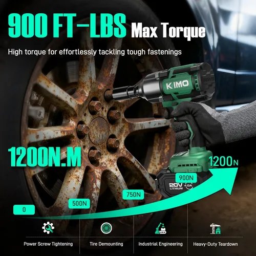 Vista 3 de KIMO Impact Wrench 1/2 Inch, 890Ft-Lbs(1200N.m), 4000RPM Brushless Motor High Torque Impact Driver with 4.0Ah Battery, 3 Modes, Variable Speeds, LED