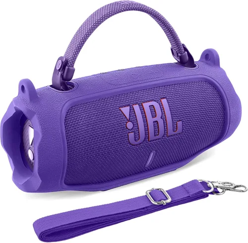 Vista 51 de Funda de silicona compatible con JBL Charge 5 Altavoz Bluetooth portátil impermeable (Cubierta de silicona negra)