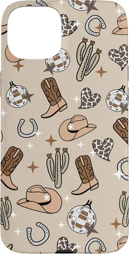 Vista 9 de Cowboy Hat & Boot & Disco Ball Pattern Brown Cowgirl Case for iPhone 17