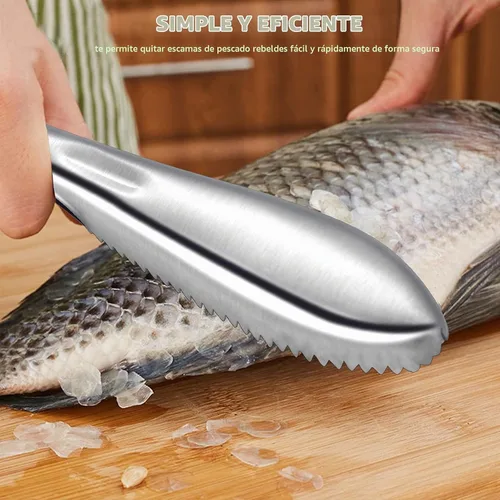 Vista 3 de 3 piezas de raspador de pescado removedor limpiador de pescado raspador cepillo con dientes de sierra de acero inoxidable quitar fácilmente escamas