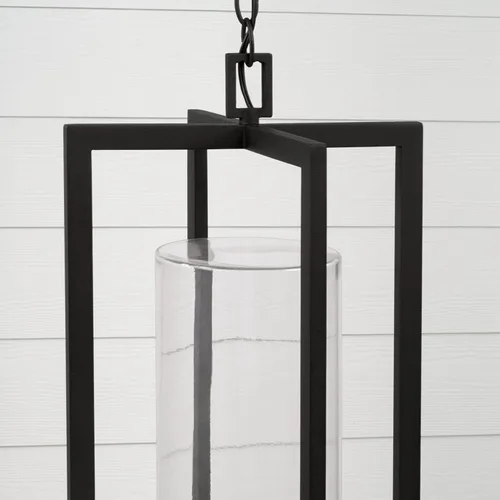 Vista 3 de Capital Lighting 948232BK Kent - Linterna colgante moderna de línea vertical con cilindro de vidrio transparente para exteriores, 3 luces, 180