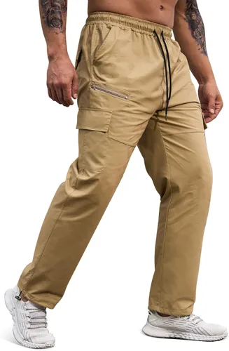 Vista 3 de Lexiart Pantalones cargo de entrenamiento para hombre, cintura elástica, pantalones deportivos para senderismo, pantalones largos casuales