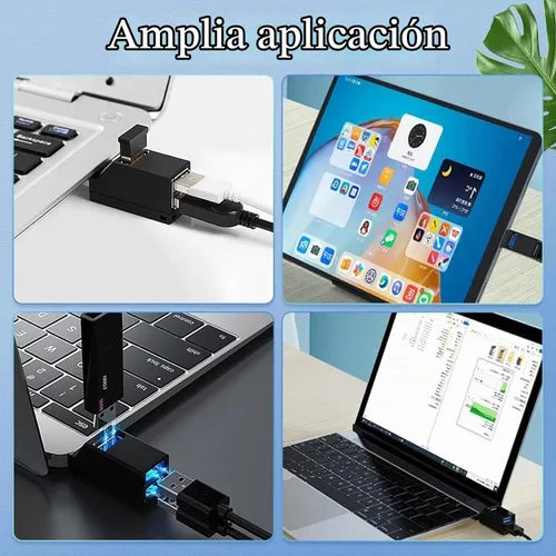 Vista 6 de Concentrador USB, divisor USB 3.0, extensor USB de 3 puertos, adaptador USB multipuerto, bus Plug and Play de alta velocidad alimentado