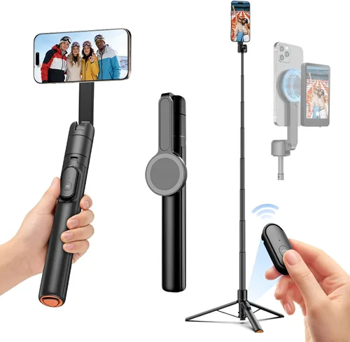 Vista 8 de Moman Trípode magnético para selfie stick de 13 a 66 pulgadas con soporte de despliegue automático, soporte magnético de aluminio portátil