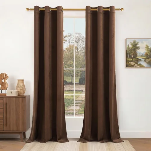 Vista 62 de NICETOWN Cortinas de terciopelo beige 100% opacas de 84 pulgadas de largo, 52 pulgadas de ancho, 2 paneles para dormitorio y sala de estar, cortinas
