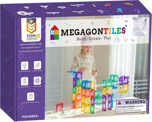 Vista 9 de MEGAGONTILES Juego de 60 azulejos magnéticos para estación de bomberos Bloques de construcción magnéticos STEM con camiones de bomberos y grúas