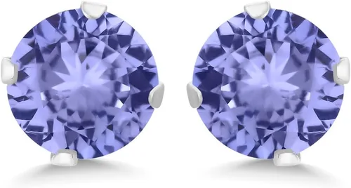 Vista 3 de Gem Stone King Aretes redondos de plata de ley 925 con tanzanita para mujeres y hombres