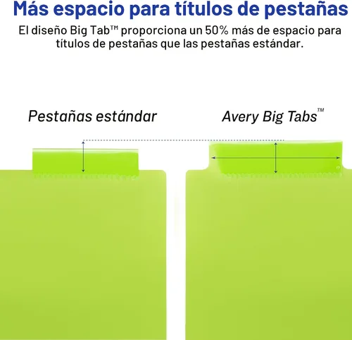 Vista 6 de Avery Separadores de plástico insertables para carpetas de 3 anillas, 8 pestañas por juego, pestañas grandes, dos bolsillos, separadores de carpetas