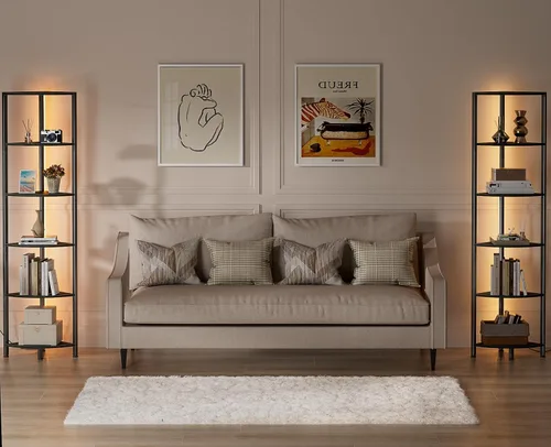 Vista 7 de Furnulem Estante esquinero de 6 niveles con luz LED, organizador de estante de pie de 67.5 pulgadas de alto, estantería estrecha negra con estante