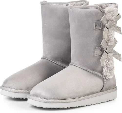 Vista 7 de KRABOR Womens Suede Snow Boots Mid-Calf Winter Shoes with Side Bows