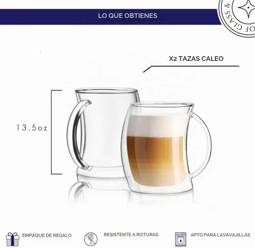 Vista 7 de JoyJolt Caleo Collection - Tazas de café de vidrio con aislamiento de doble pared (juego de 2) -13 onzas