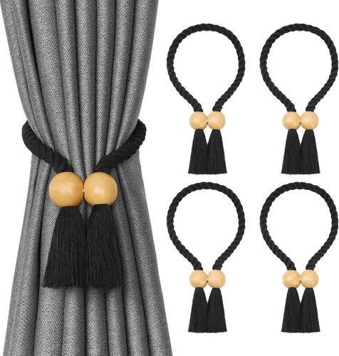 Vista 81 de NICEEC 2 Pack de Alzapaños Magnéticos de Madera en Forma de Cubo Boho para Decoración del Hogar, Alzapaños de Lino Tejidos a Mano para Cortinas Beige