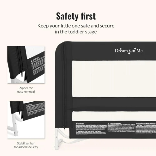 Vista 4 de Dream On Me Barandilla de Seguridad de Malla para Cama – Protector de Seguridad para Niños Pequeños con Malla Transpirable, Sistema de Anclaje
