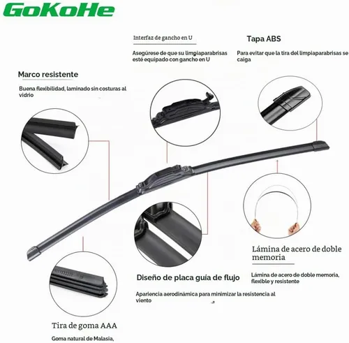 Vista 4 de Juego de 2 limpiaparabrisas de 13" + 13" para parabrisas delantero de Jeep Wrangler 1997-2006, calidad de equipo original, premium para todas