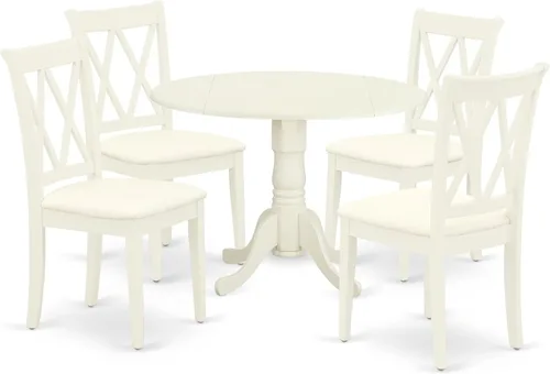 Vista 19 de East West Furniture DLCL5-BLK-C - Juego de mesa de comedor de 5 piezas, incluye una mesa de comedor redonda con gotas y 4 sillas tapizadas de tela