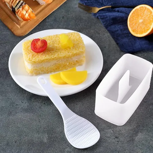 Vista 4 de Hedume Juego de 6 kits de fabricación de sushi antiadherentes, prensa para hacer Musubi con paleta de arroz pequeña, no tóxico, molde de Musubi sin