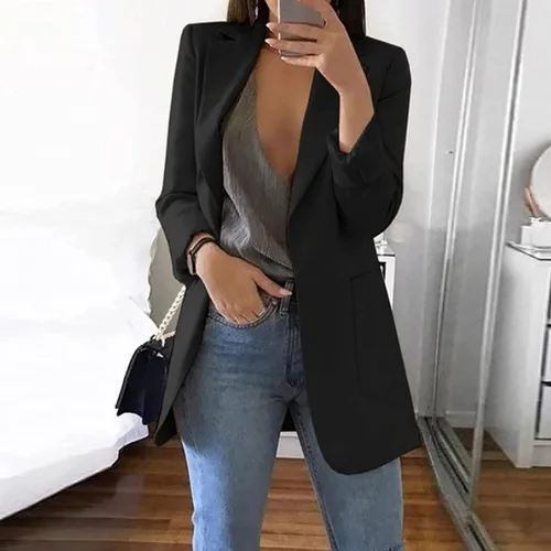 Vista 2 de Chaquetas tipo blazer para mujer, chaqueta de cárdigan de moda con frente abierto, chaqueta casual de manga larga para el trabajo y la oficina
