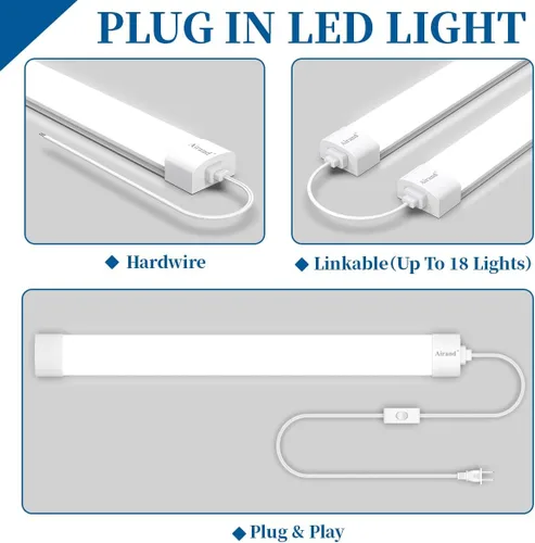 Vista 5 de Lámpara LED Utilitaria para Tienda de 2 pies y 4 pies, con enchufe, Luz de Tubo LED enlazable Impermeable Airand, Lámpara para debajo del gabinete