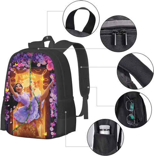 Vista 4 de Linda mochila de anime impresa en 3D de dibujos animados Mirabel, mochilas grandes, unisex, bolsa de viaje deportiva, regalos de 17 pulgadas