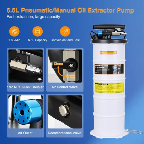 Vista 2 de GOOACC Bomba extractora de aceite 6.5L Bomba extractora de fluidos manual neumática para kit de herramientas de cambio de aceite con varilla