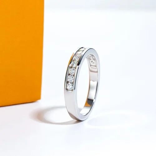 Vista 4 de Anillos de eternidad de moissanita, anillos de boda, color D, claridad VVS1, redondo, corte brillante, plata de ley 925, 56 piedras, anillos