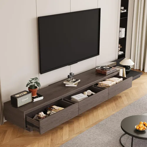 Vista 5 de Mid-Century - Mueble de TV extensible moderno con 3 cajones, centro de entretenimiento ajustable de 78.7 a 130 pulgadas, soporte de TV para sala