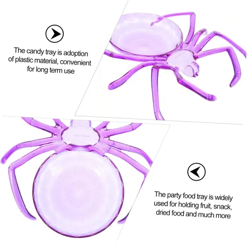 Vista 6 de Alipis Plato de araña, bandeja de servir en forma de araña de Halloween, plato de frutas de plástico, bandeja decorativa de postre para decoración