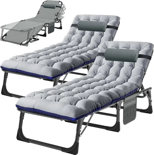 Vista 22 de H&ZT Silla de salón plegable con abertura para la cara – Silla reclinable ajustable para bronceado al aire libre con colchón, silla de sol