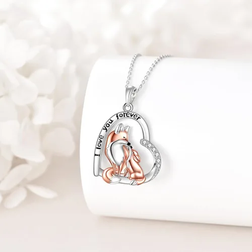 Vista 3 de Collar de plata de ley 925 para madre e hija, vaca, abeja, dinosaurio, tortuga marina, zorro, gato, cerdo, búho, regalo de joyería para mujeres