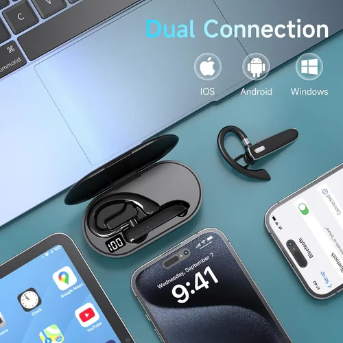 Vista 4 de Auriculares Bluetooth de un solo oído con Bluetooth 6.1, auriculares Bluetooth para 100 horas de tiempo de espera, batería de 800 mAh, auriculares