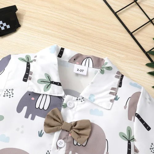 Vista 18 de JEELLIGULAR Conjunto de ropa de verano para bebé niño de manga corta con botones y pantalones cortos, trajes casuales para caballeros de 1 a 6 años
