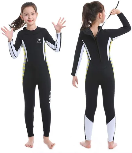 Vista 4 de Traje de neopreno completo de 0.098 pulgadas para niños, traje de baño de una pieza para niños y niñas, traje de buceo con cremallera trasera