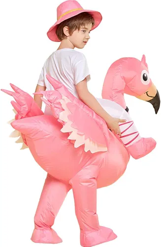 Vista 6 de One Casa Disfraz inflable de flamenco para montar en el aire de flamenco divertido vestido de fiesta de Halloween para niños