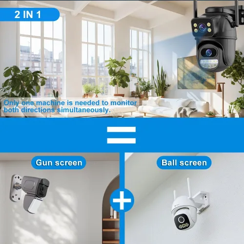 Vista 2 de Cámara de seguridad al aire libre 2.4G WiFi cámaras de seguridad para el hogar al aire libre enlace de doble lente 360° vista con tarjeta SD 128G