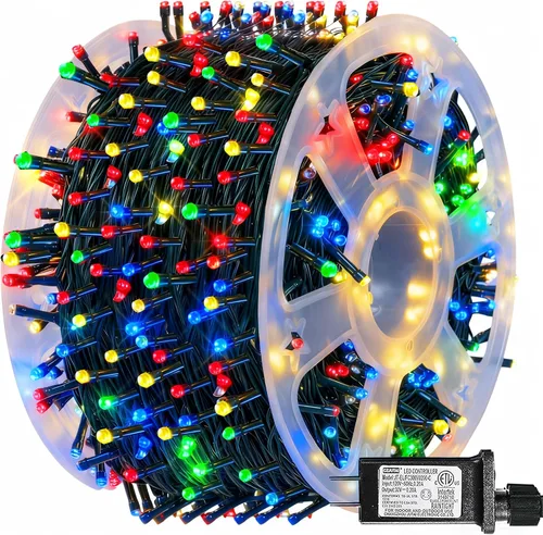 Vista 27 de Dazzle Bright - Guirnalda de luces de Navidad para exteriores, 1000 luces LED de 328 pies, enchufe de luz de hada con control remoto, 8 modos