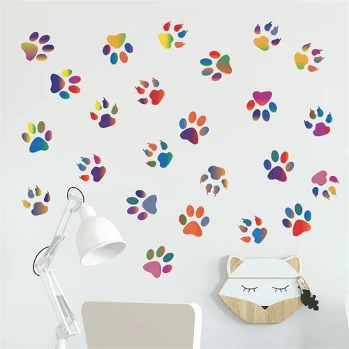 Vista 2 de 6 hojas de 36 calcomanías de pared coloridas de huellas de perro