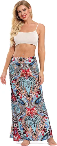Vista 3 de Yinggeli - Falda larga de estampado bohemio para mujer