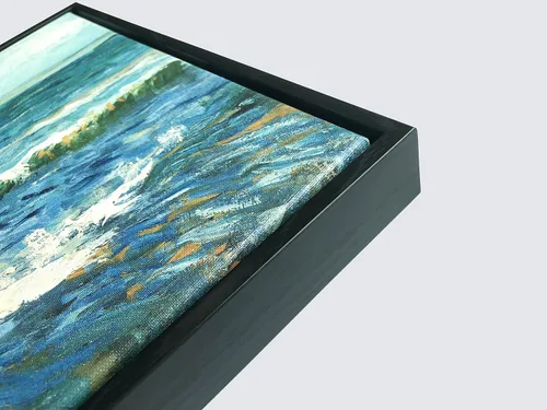 Vista 6 de Wieco Art Arte enmarcado negro paisaje marino en Saintes Maries por Vincent Van Gogh pinturas al óleo Reproducción modernas impresiones en lienzo