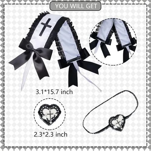 Vista 3 de LaVenty Lolita Accesorios de encaje Lolita Diadema Lolita Maid tocado Vintage Lolita Cosplay Fiesta Accesorios para el cabello