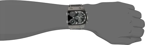 Vista 2 de Oulm Reloj de pulsera deportivo analógico de cuero para hombre, de gran tamaño, multitiempo, 3 diales, HP9315B, banda negra, cara negra, Negro