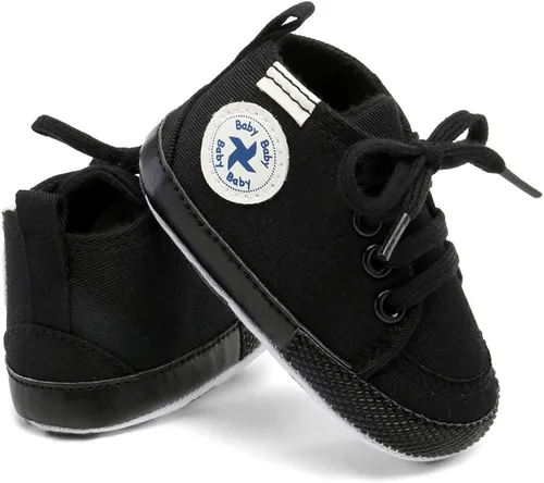 Vista 2 de Zapatos de lona y mezclilla con diseño de estrella para bebé - Tenis con suela suave antideslizante y caña alta, ideales para los primeros pasos