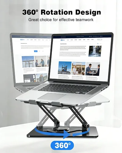 Vista 3 de Soporte giratorio para laptop de 360° para escritorio Ergonómico, altura ajustable, ahueca hacia fuera la estructura estable de la disipación