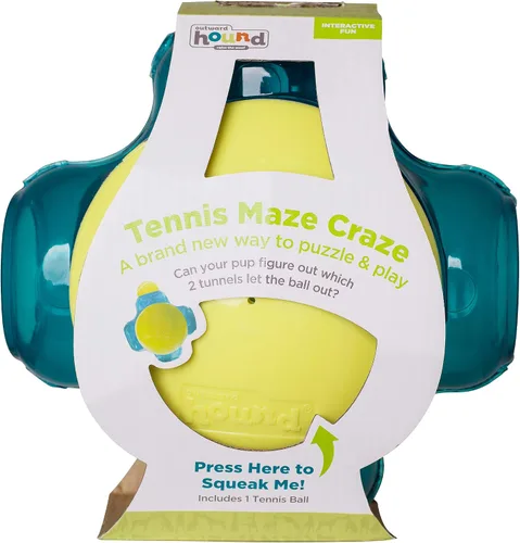 Vista 2 de Outward Hound Tennis Maze Craze - Juguete interactivo chillador para perros, azul Azul Tenis Maze Craze