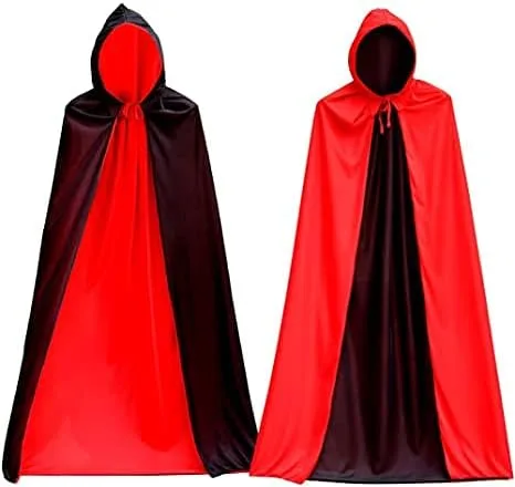 Vista 4 de viviwo Capa con capucha para niños color rojo y negro reversible disfraz de vampiros de bruja mago