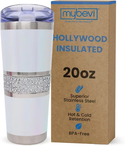 Vista 18 de MyBevi Vaso aislado Hollywood – Vaso de viaje de acero inoxidable de 20 onzas con tapa resistente a fugas Sin BPA, reutilizable, se adapta a