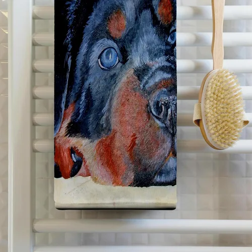 Vista 2 de 3dRose Pedigree Charm- Humor, Dog, Dogs, Rottweiler, Rottie, rotties, Rottweilers, pups, Puppy, Puppies 15x22 Hand Towel