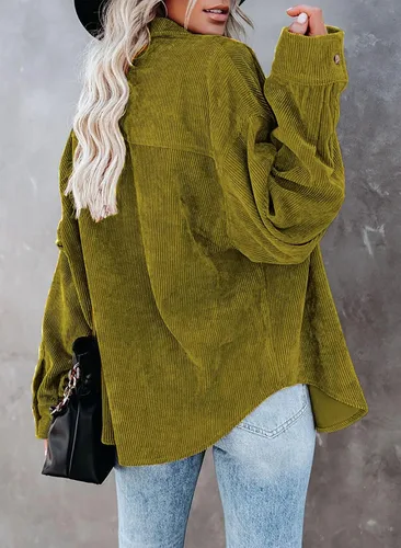 Vista 2 de Chaqueta de pana con botones para mujer, estilo casual, manga larga, blusas de gran